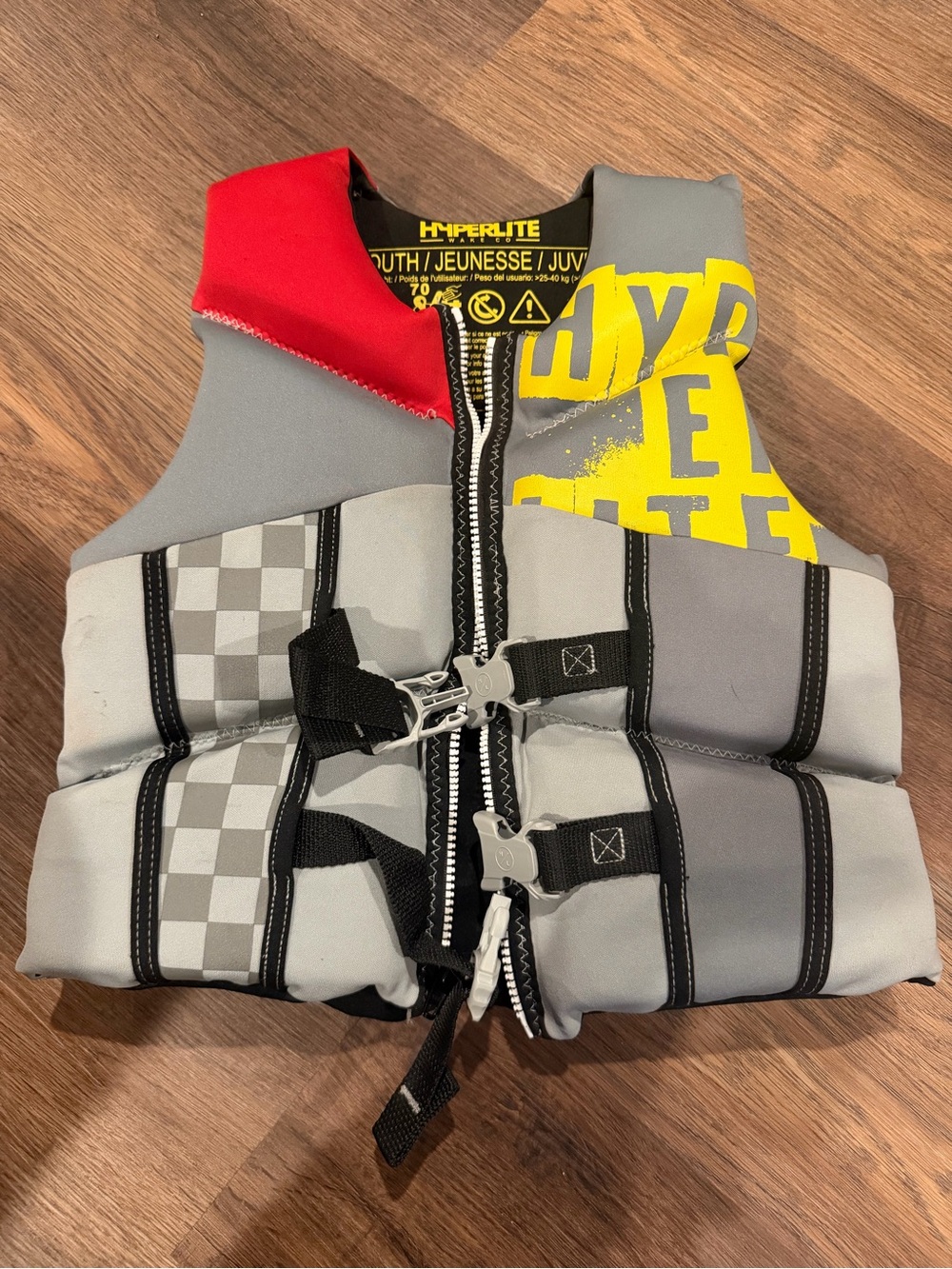 Hyperlite Youth Swim Vest- Gray with Yellow and Red Accents